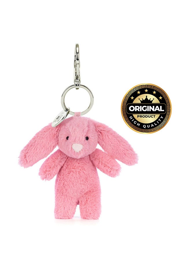 Jellycat Bashful Bunny Pink Bag Charm 9 cm, Mini Plush Bunny Keyring with Clip, Cute Accessory for Bags & Backpacks - Image 1